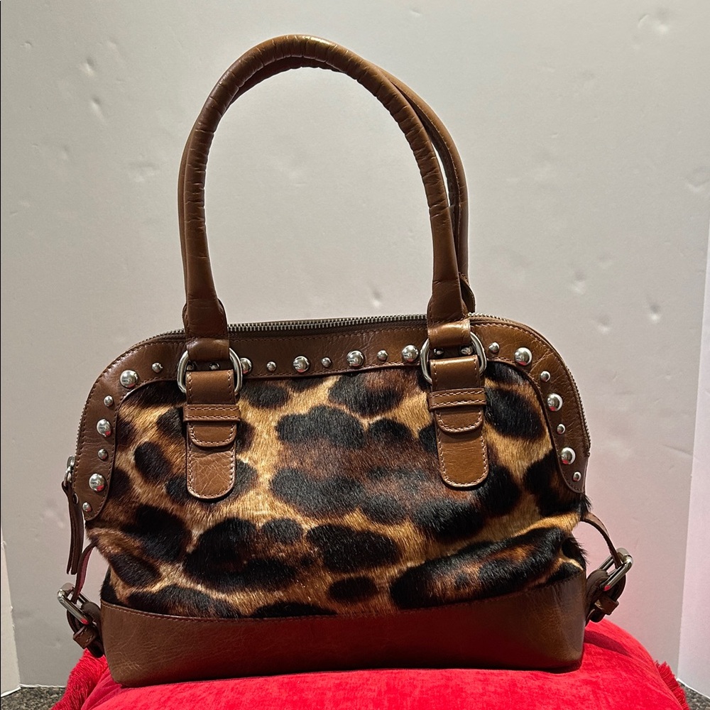 Leopard Print Brown Leather Handbag made in Italy
